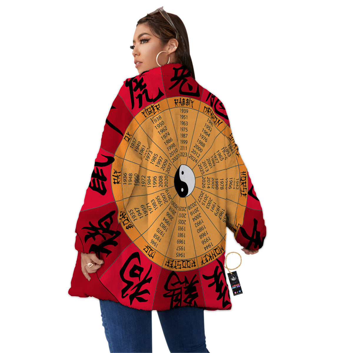 Calendar Wheel Chinese Zodiac Print Women's Sherpa Jacket-grizzshop