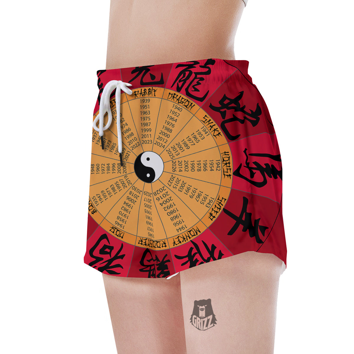 Calendar Wheel Chinese Zodiac Print Women's Shorts-grizzshop