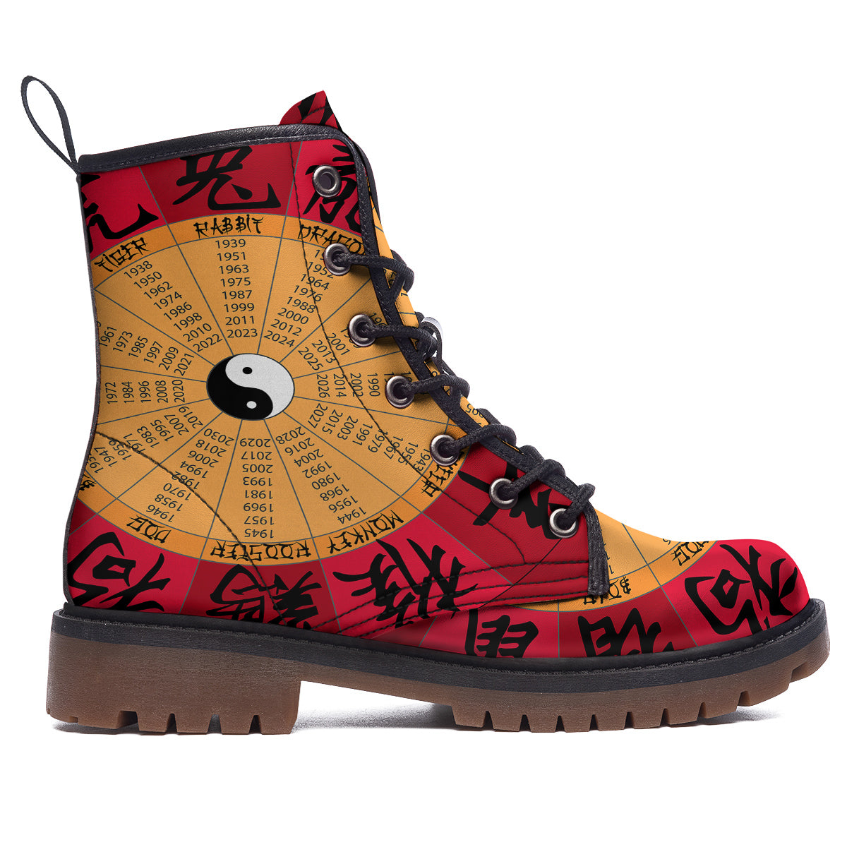 Calendar Wheel Chinese Zodiac Print Work Boots-grizzshop