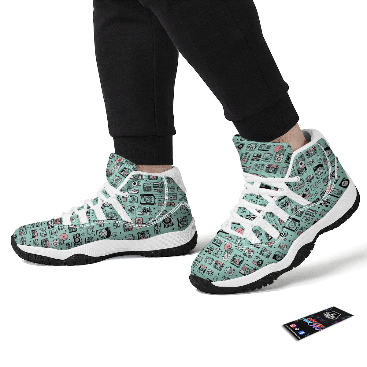 Camera Pastel Pattern Print White Bball Shoes-grizzshop