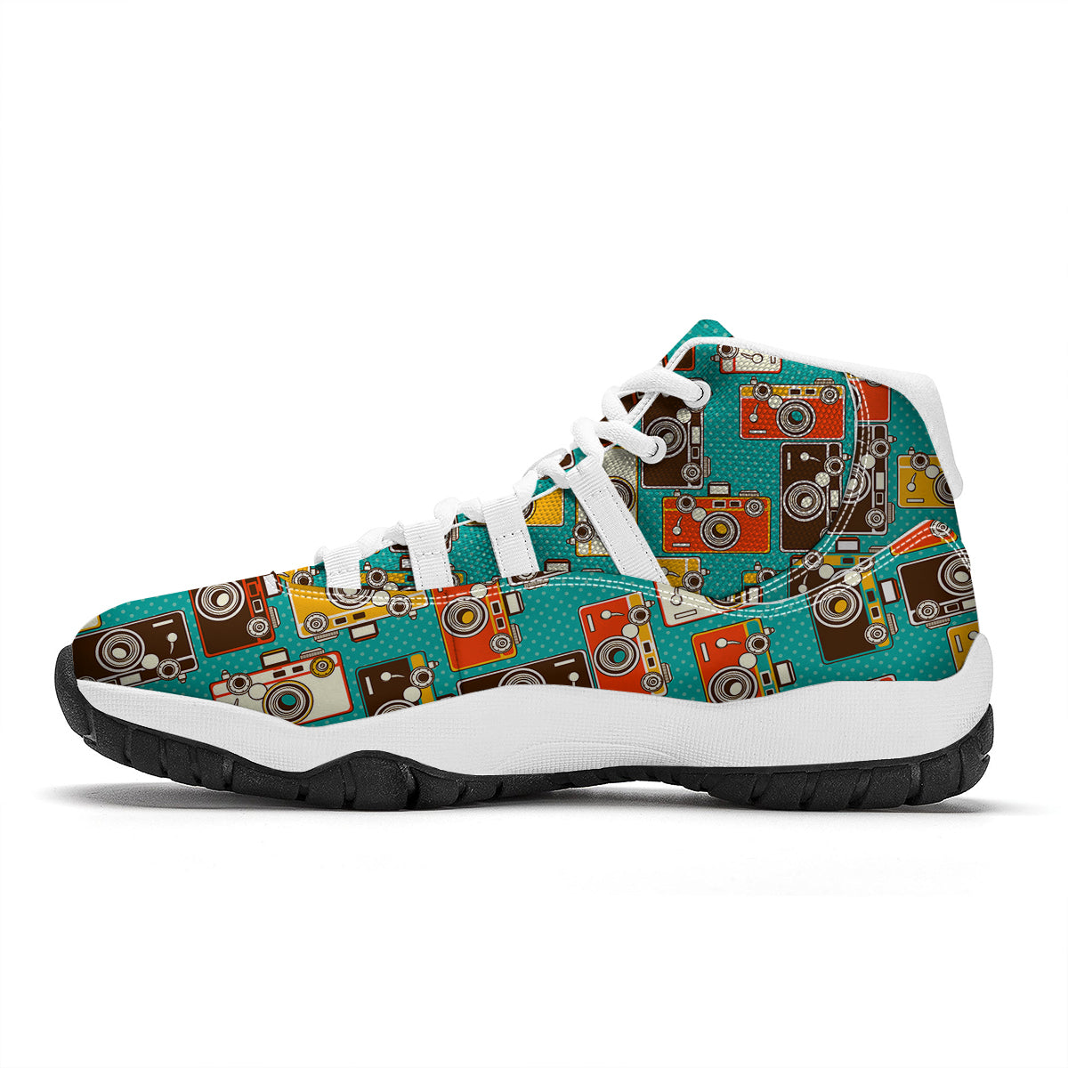 Camera Print Pattern White Bball Shoes-grizzshop