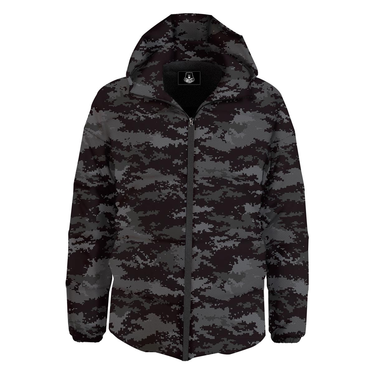 Camo Black Tan Digital Print Pattern Down Jacket-grizzshop