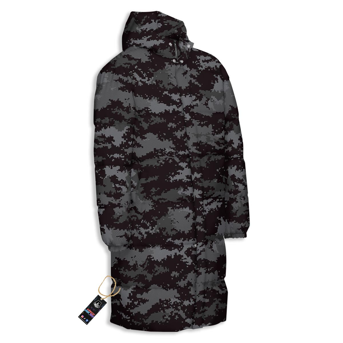 Camo Black Tan Digital Print Pattern Long Down Jacket-grizzshop