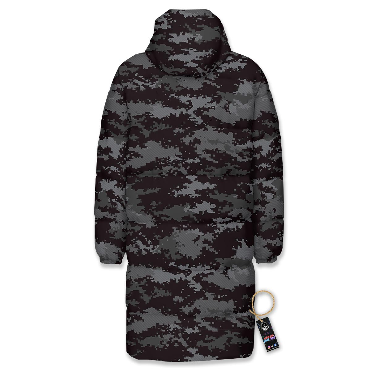Camo Black Tan Digital Print Pattern Long Down Jacket-grizzshop