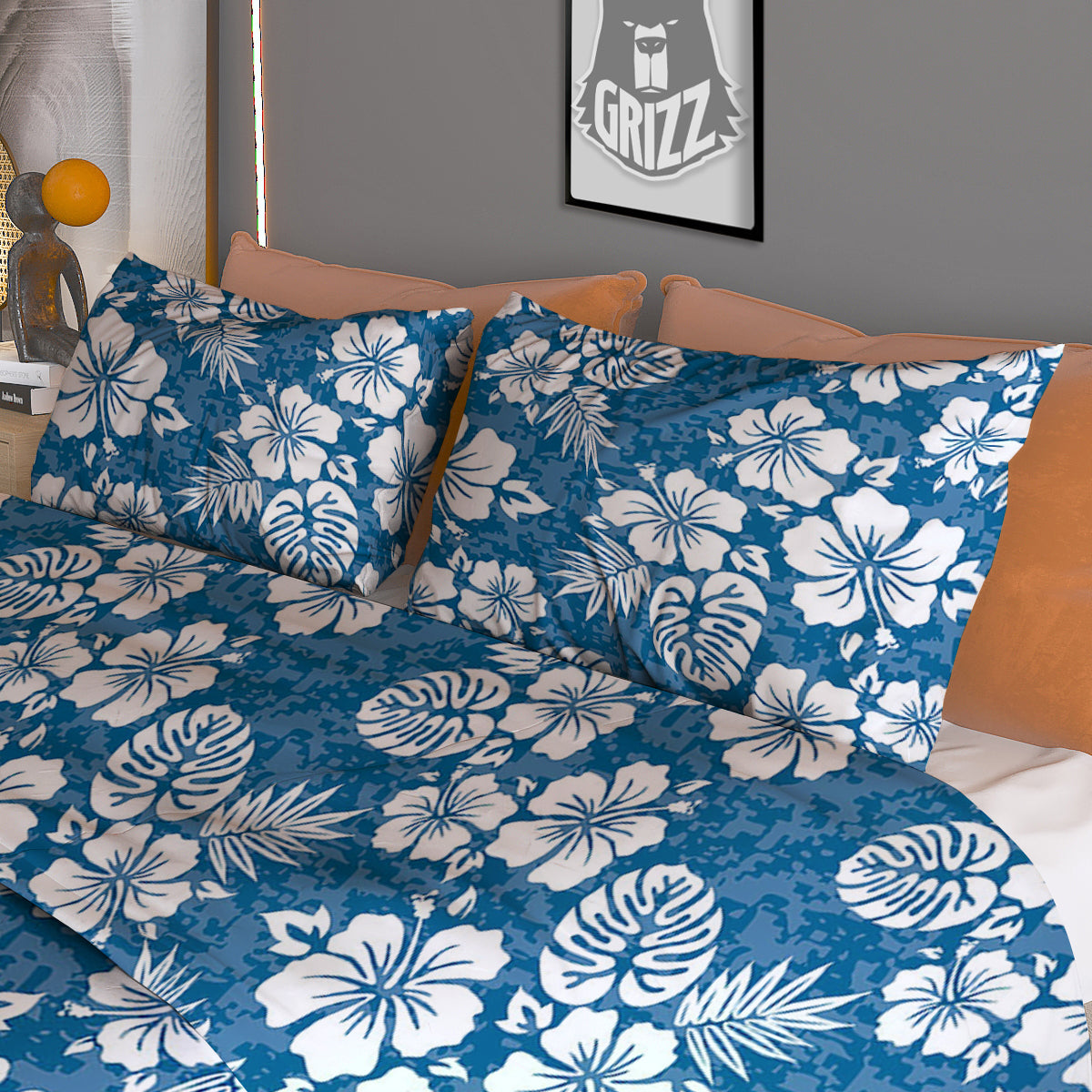 Camo Flower Aloha Hawaiian Print Pattern Duvet Cover Bedding Set