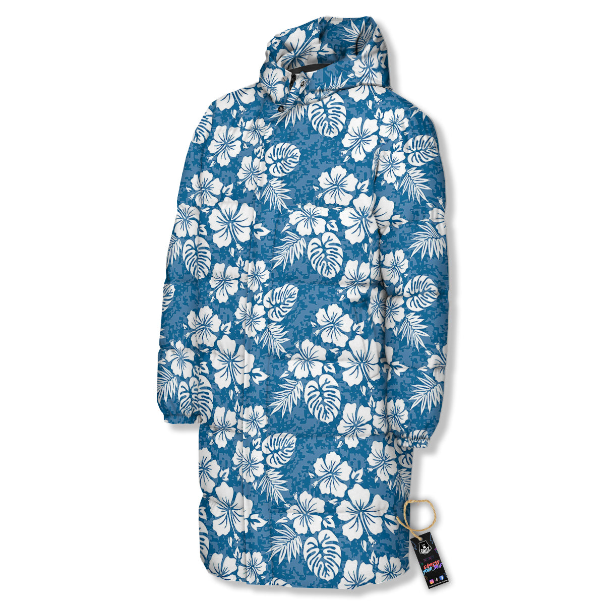 Camo Flower Aloha Hawaiian Print Pattern Long Down Jacket-grizzshop