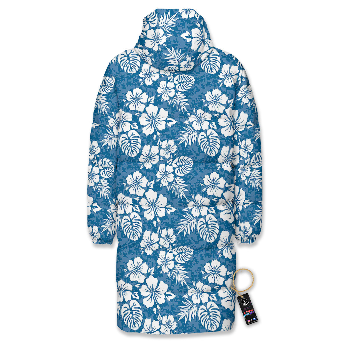 Camo Flower Aloha Hawaiian Print Pattern Long Down Jacket-grizzshop
