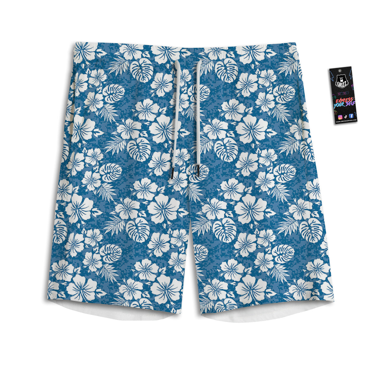 Camo Flower Aloha Hawaiian Print Pattern Men's Athletic Shorts