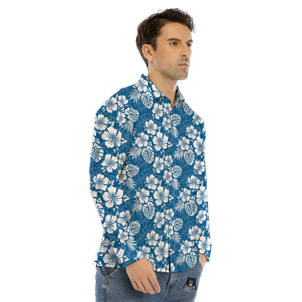Camo Flower Aloha Hawaiian Print Pattern Men's Dress Shirts-grizzshop