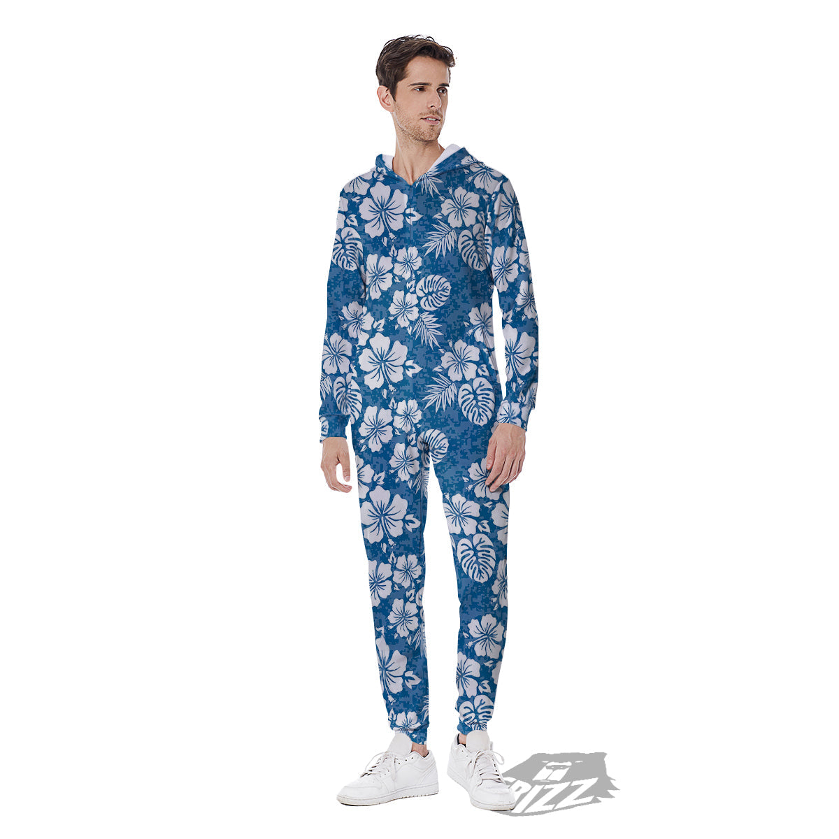 Camo Flower Aloha Hawaiian Print Pattern Men's Jumpsuit-grizzshop