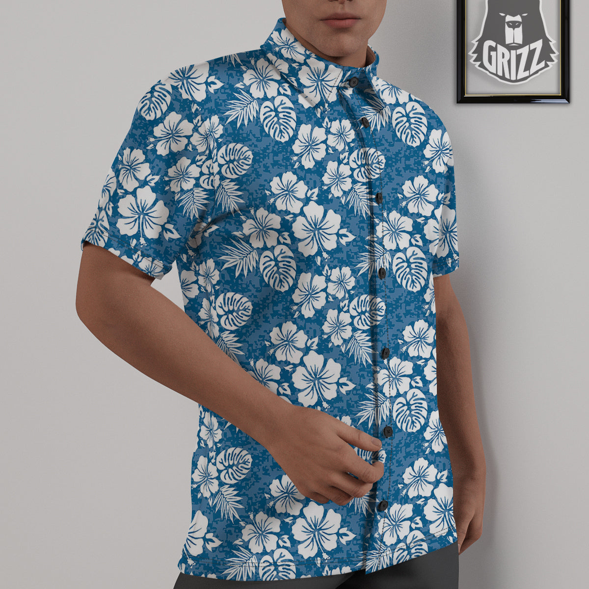 Camo Flower Aloha Hawaiian Print Pattern Untucked Shirts-grizzshop