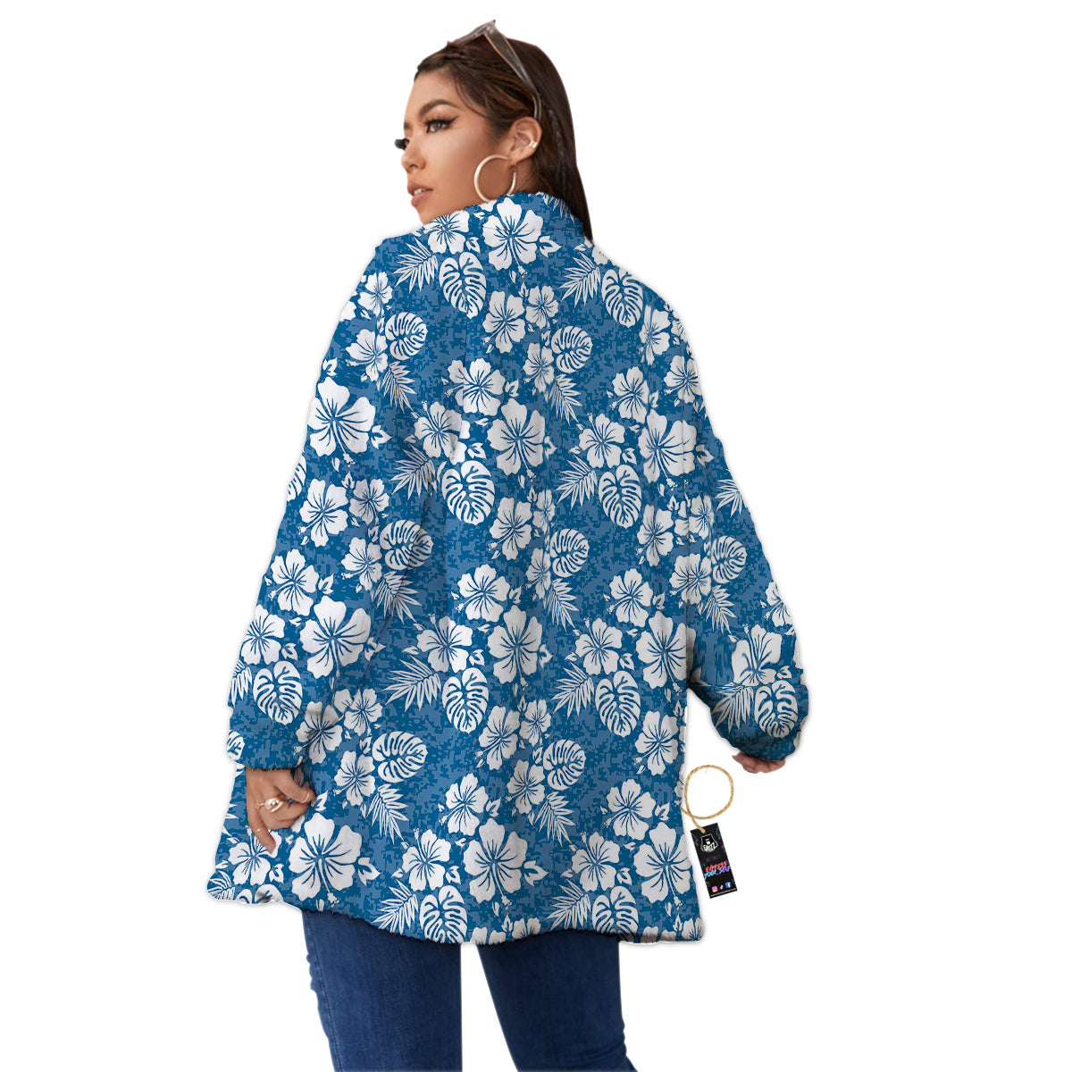 Camo Flower Aloha Hawaiian Print Pattern Women's Sherpa Jacket-grizzshop