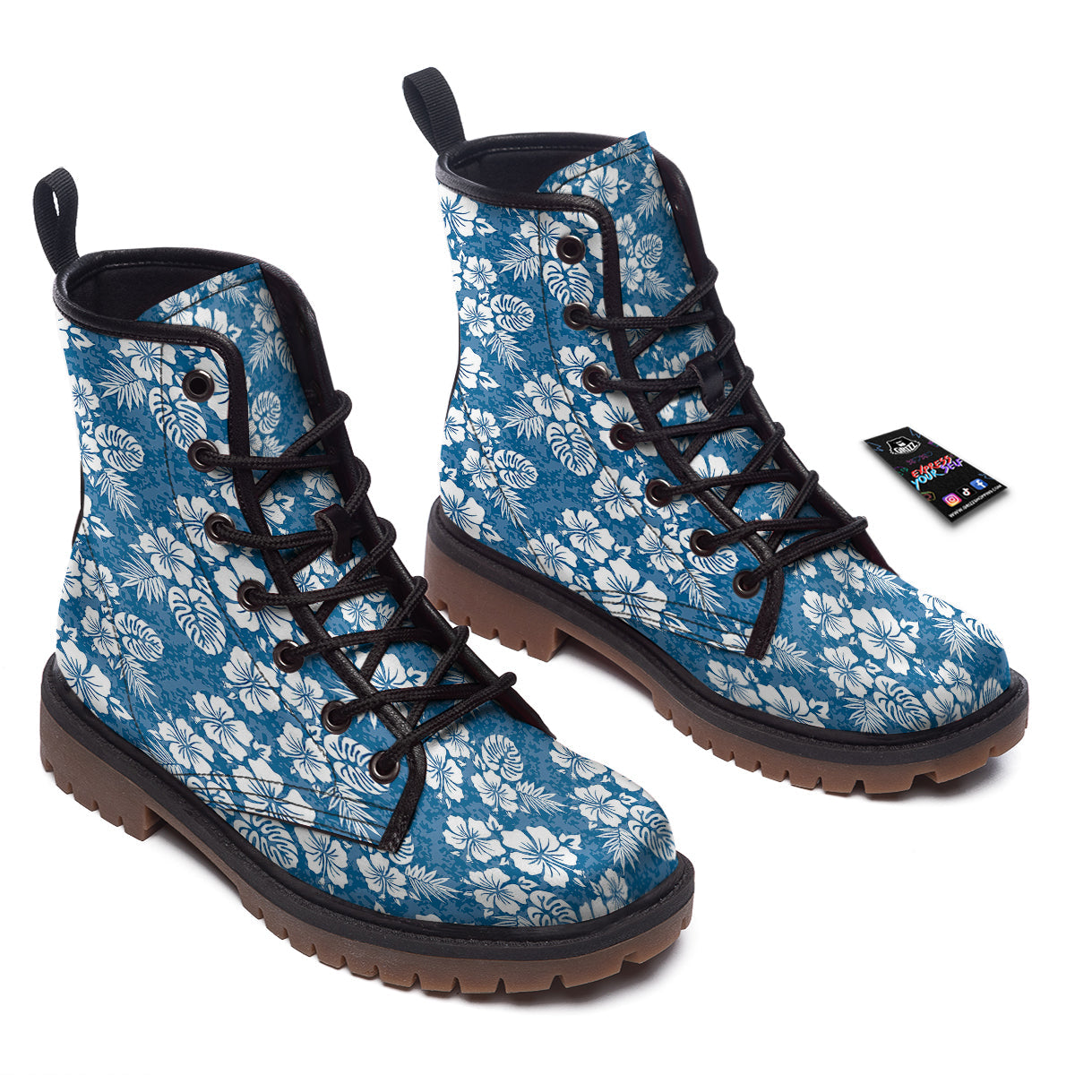 Camo Flower Aloha Hawaiian Print Pattern Work Boots-grizzshop