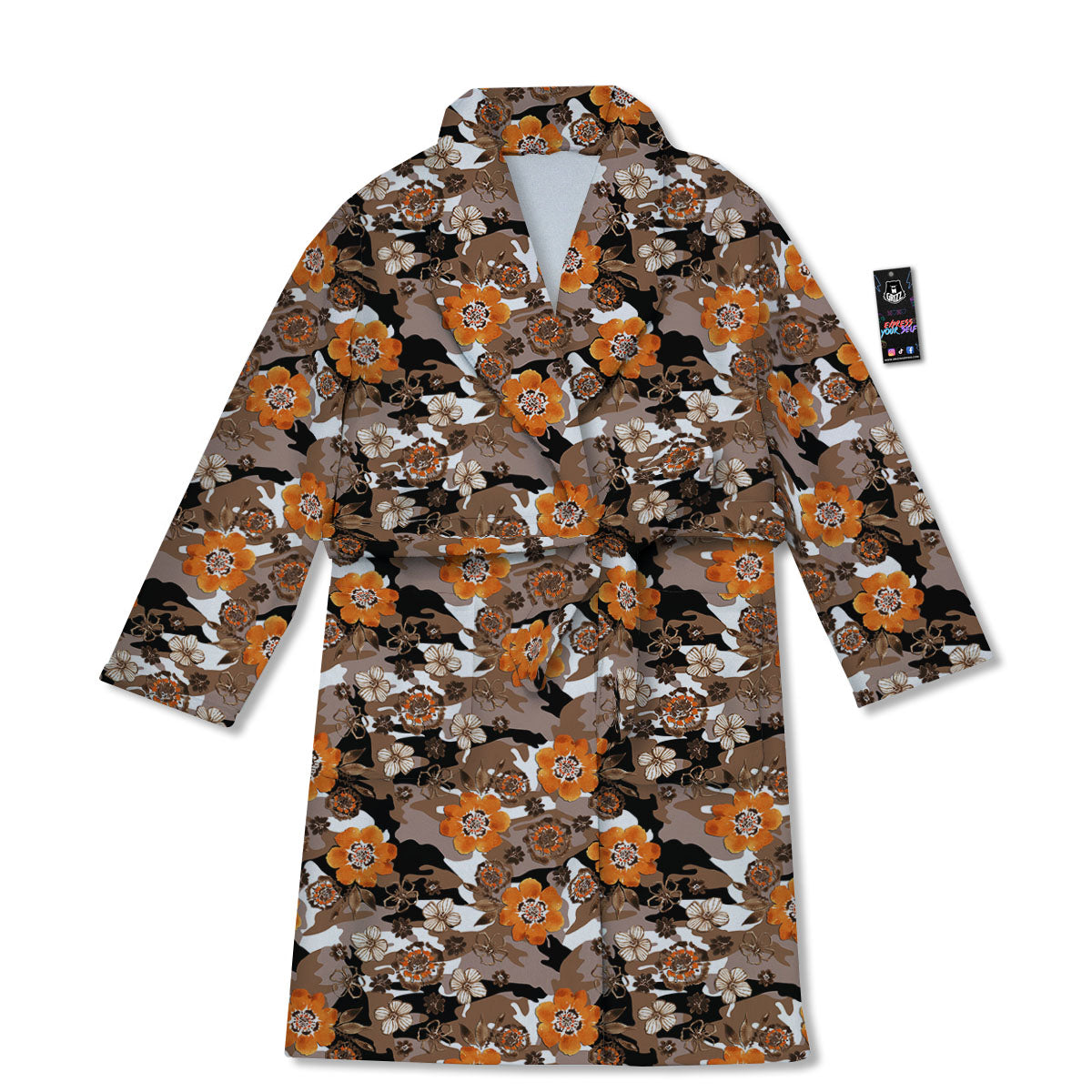 Camo Flower Brown Hawaiian Print Pattern Bathrobe-grizzshop