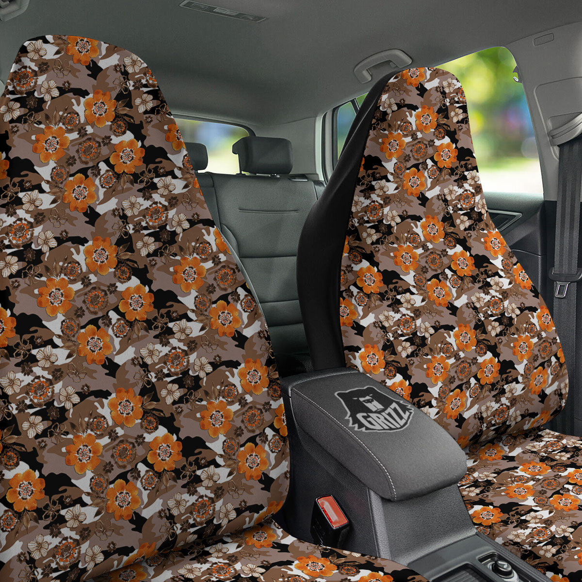Camo Flower Brown Hawaiian Print Pattern Car Seat Covers-grizzshop