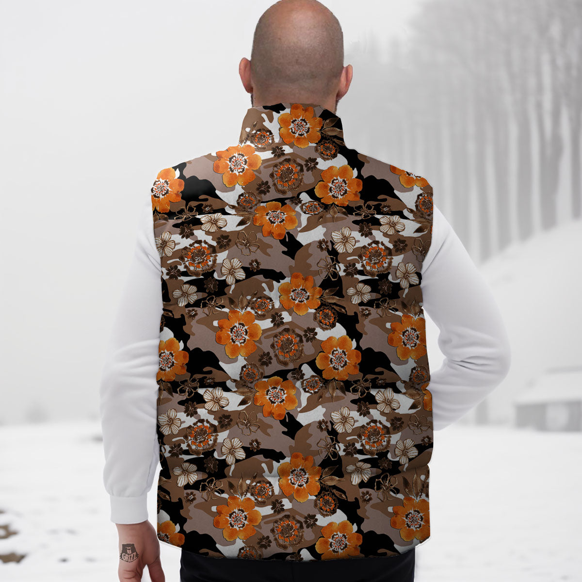 Camo Flower Brown Hawaiian Print Pattern Down Vest