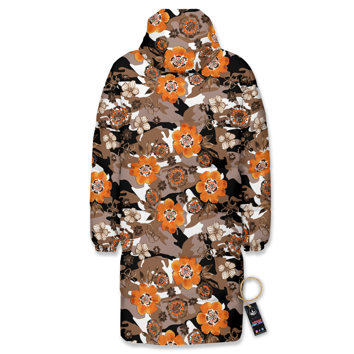 Camo Flower Brown Hawaiian Print Pattern Long Down Jacket-grizzshop