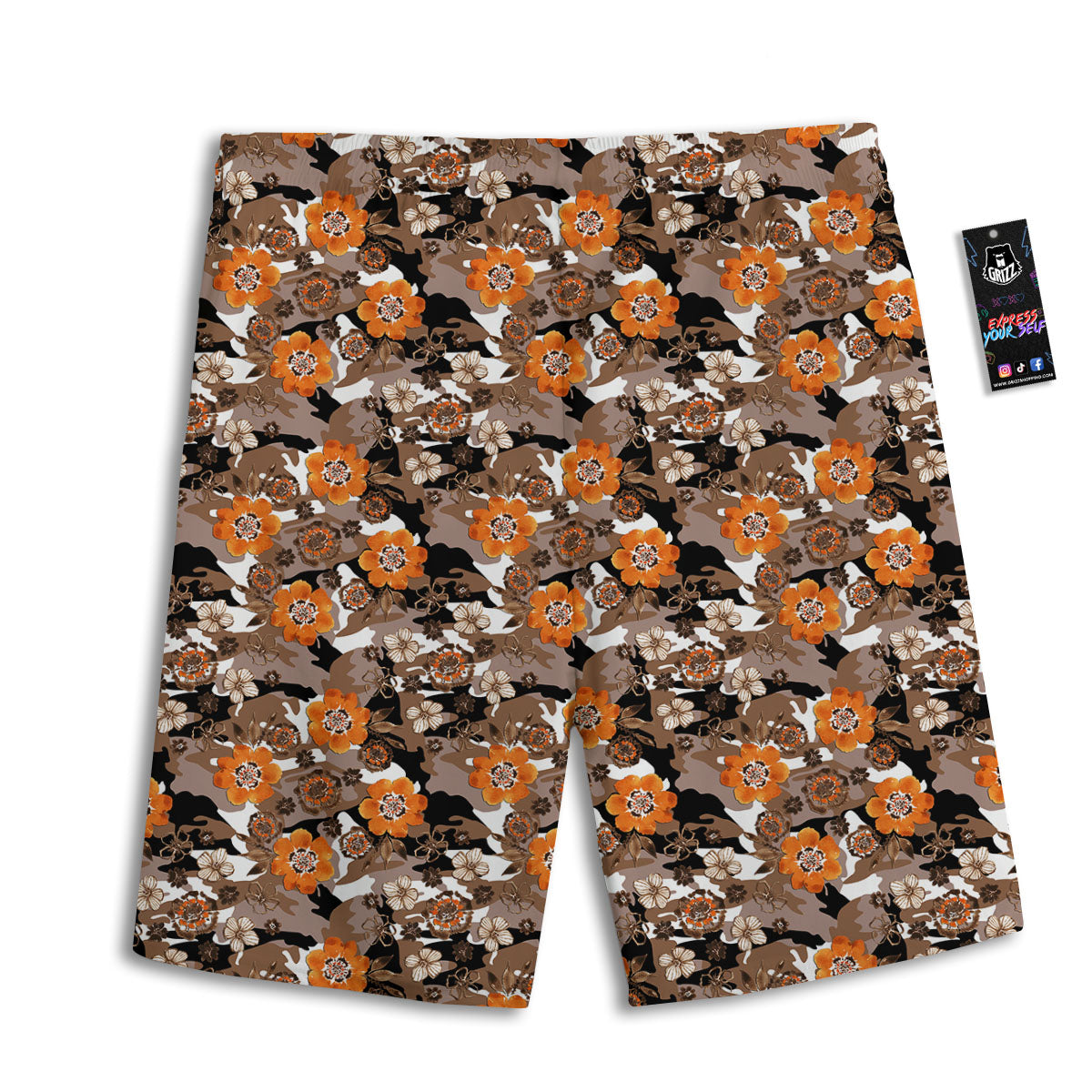 Camo Flower Brown Hawaiian Print Pattern Men's Athletic Shorts