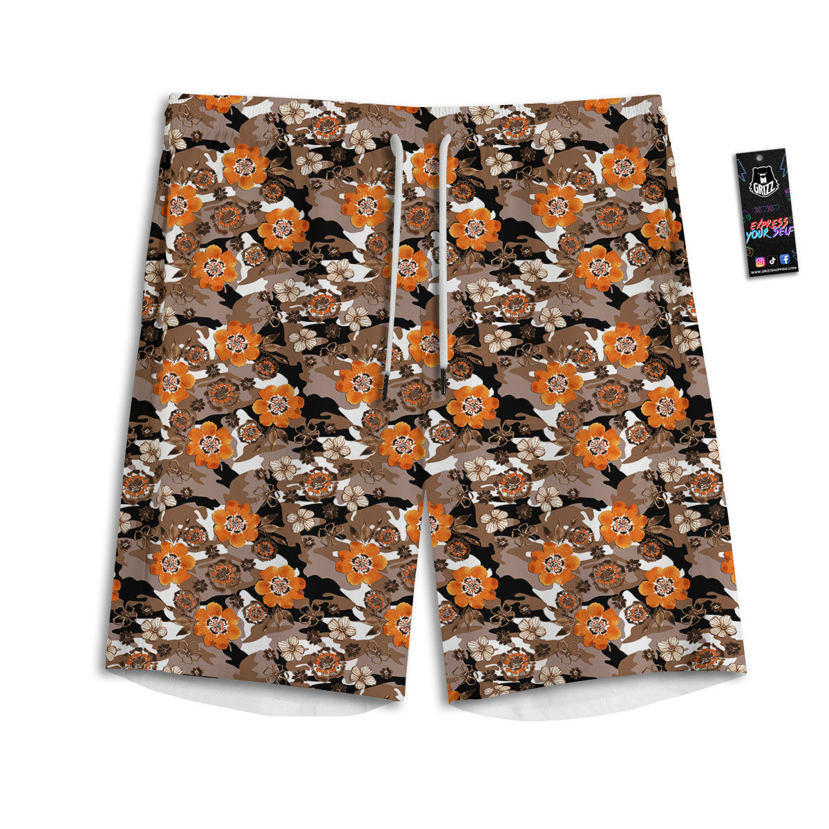Camo Flower Brown Hawaiian Print Pattern Men's Athletic Shorts