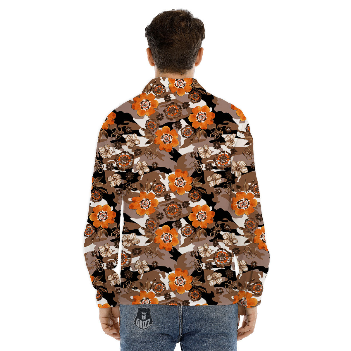 Camo Flower Brown Hawaiian Print Pattern Men's Dress Shirts-grizzshop