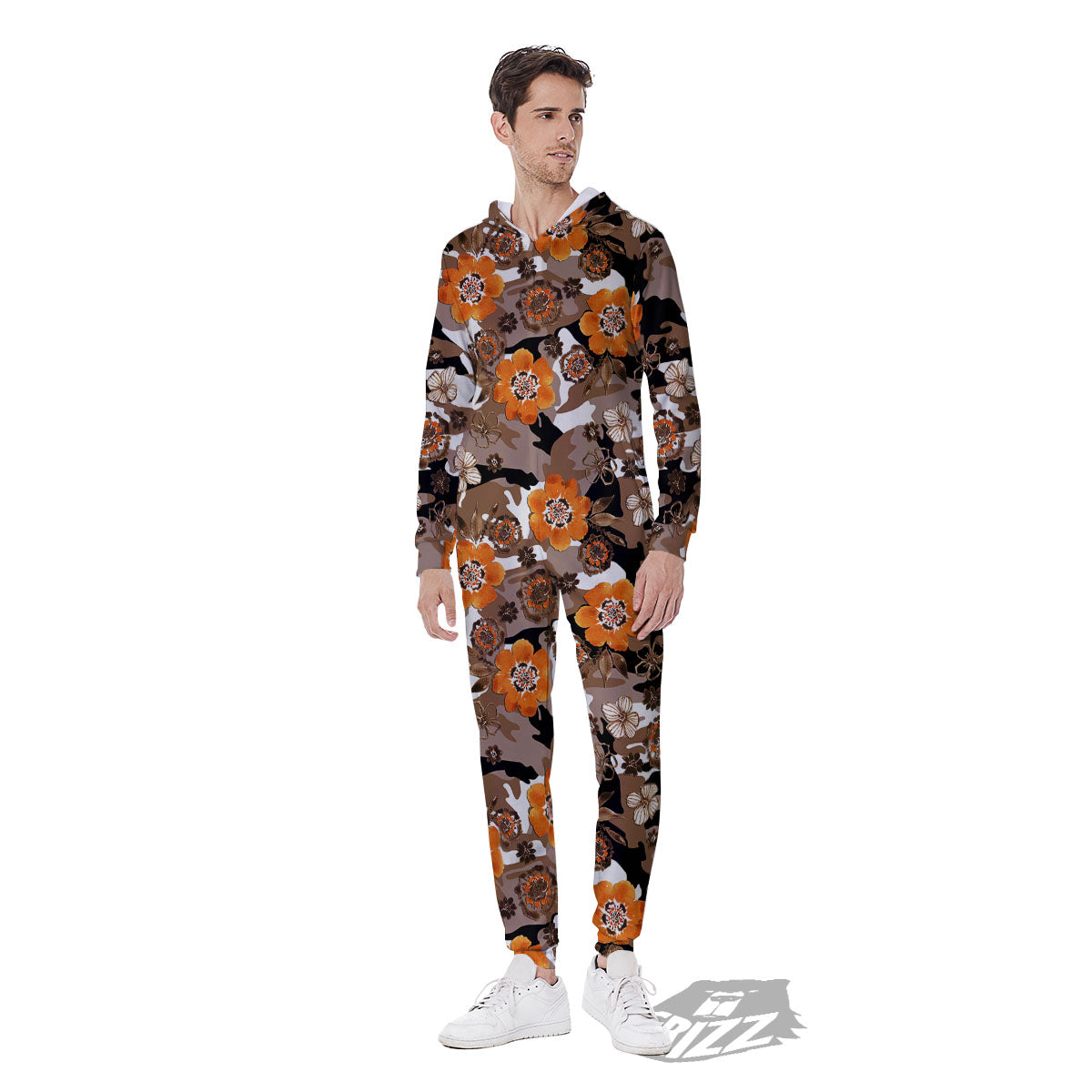 Camo Flower Brown Hawaiian Print Pattern Men's Jumpsuit-grizzshop