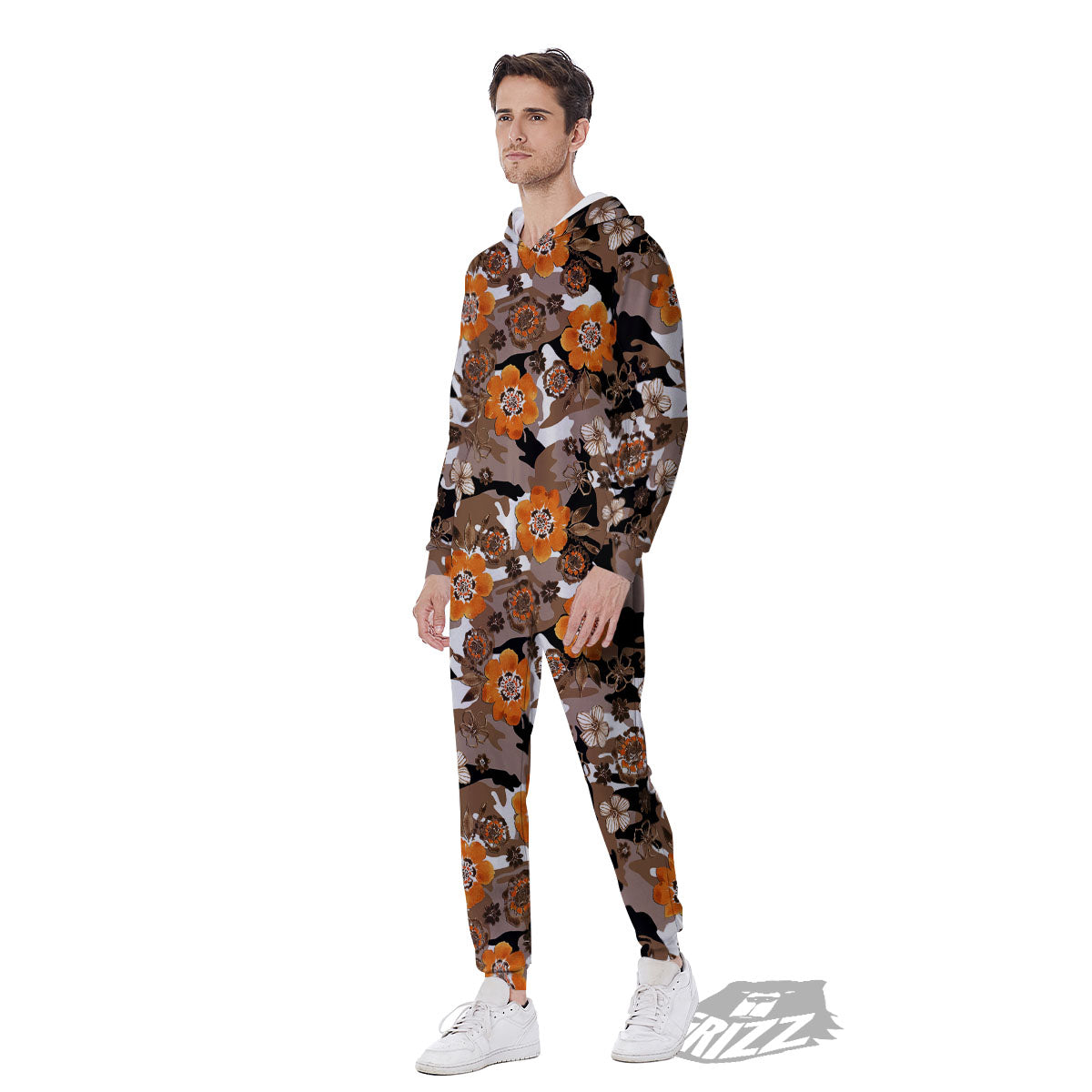 Camo Flower Brown Hawaiian Print Pattern Men's Jumpsuit-grizzshop
