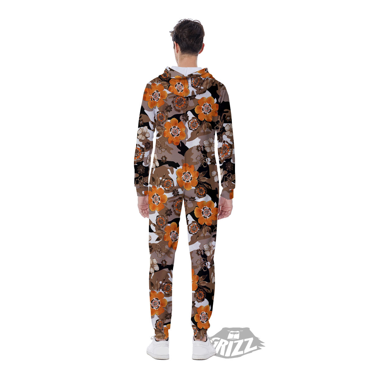 Camo Flower Brown Hawaiian Print Pattern Men's Jumpsuit-grizzshop