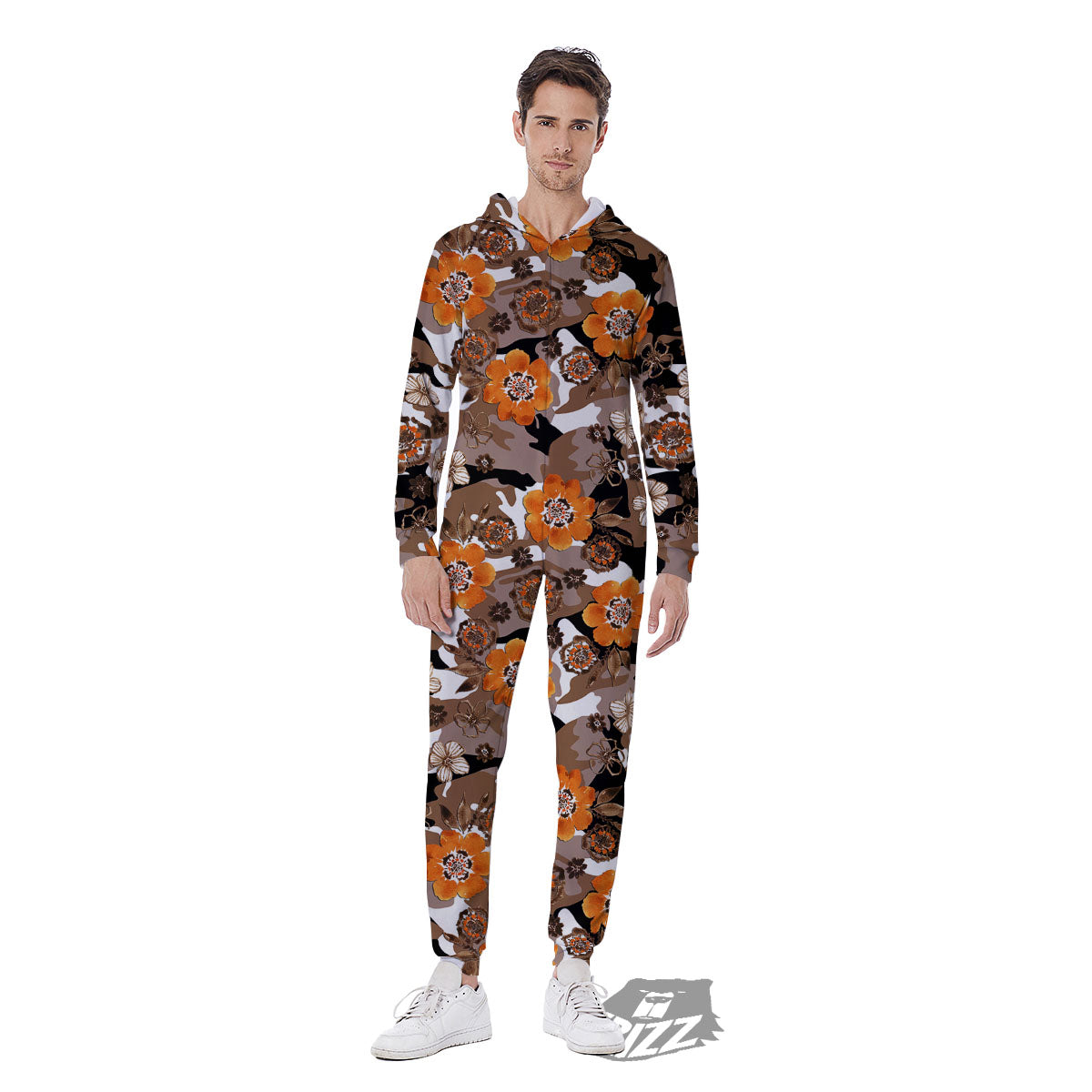 Camo Flower Brown Hawaiian Print Pattern Men's Jumpsuit-grizzshop