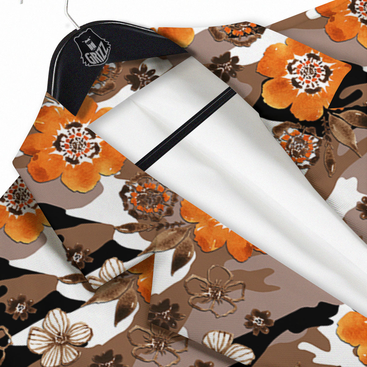 Camo Flower Brown Hawaiian Print Pattern Men's Sport Coat-grizzshop