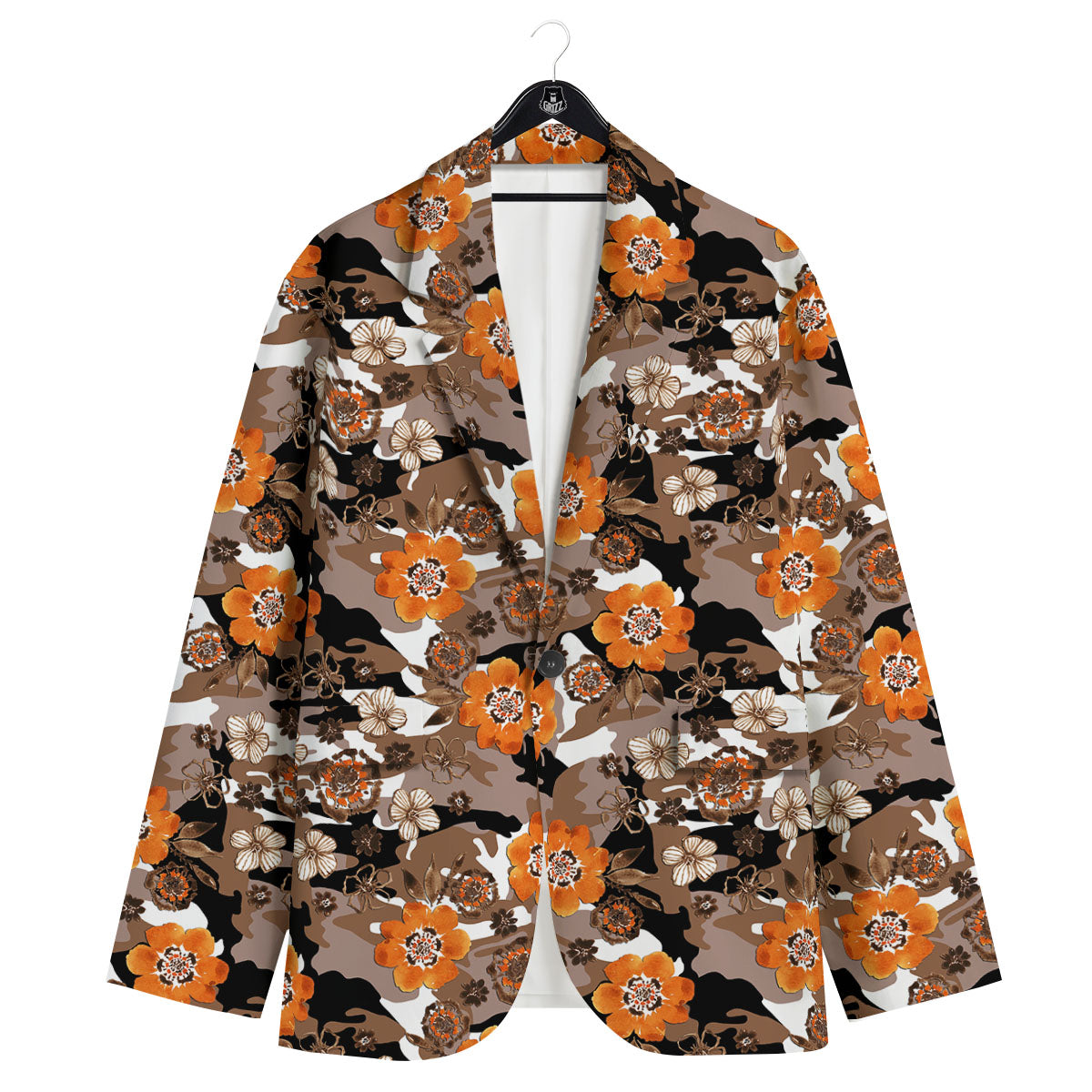 Camo Flower Brown Hawaiian Print Pattern Men's Sport Coat-grizzshop