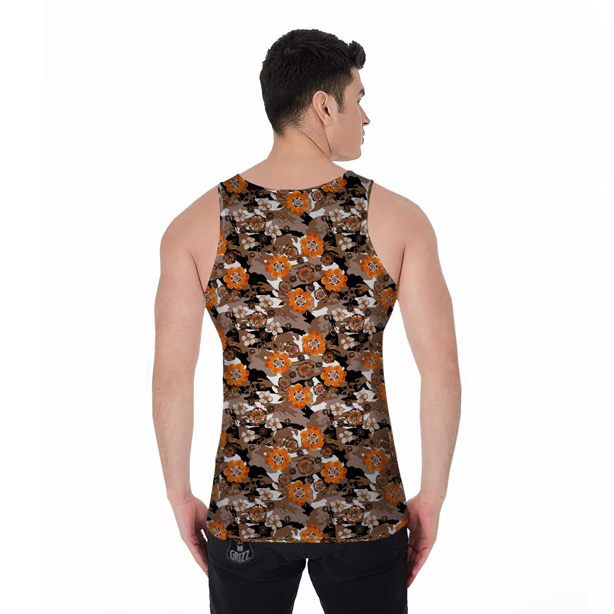 Camo Flower Brown Hawaiian Print Pattern Men's Tank Top-grizzshop