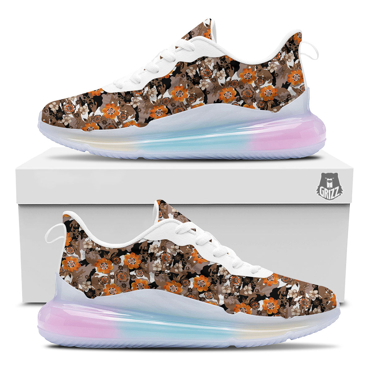 Camo Flower Brown Hawaiian Print Pattern Running Sneakers-grizzshop