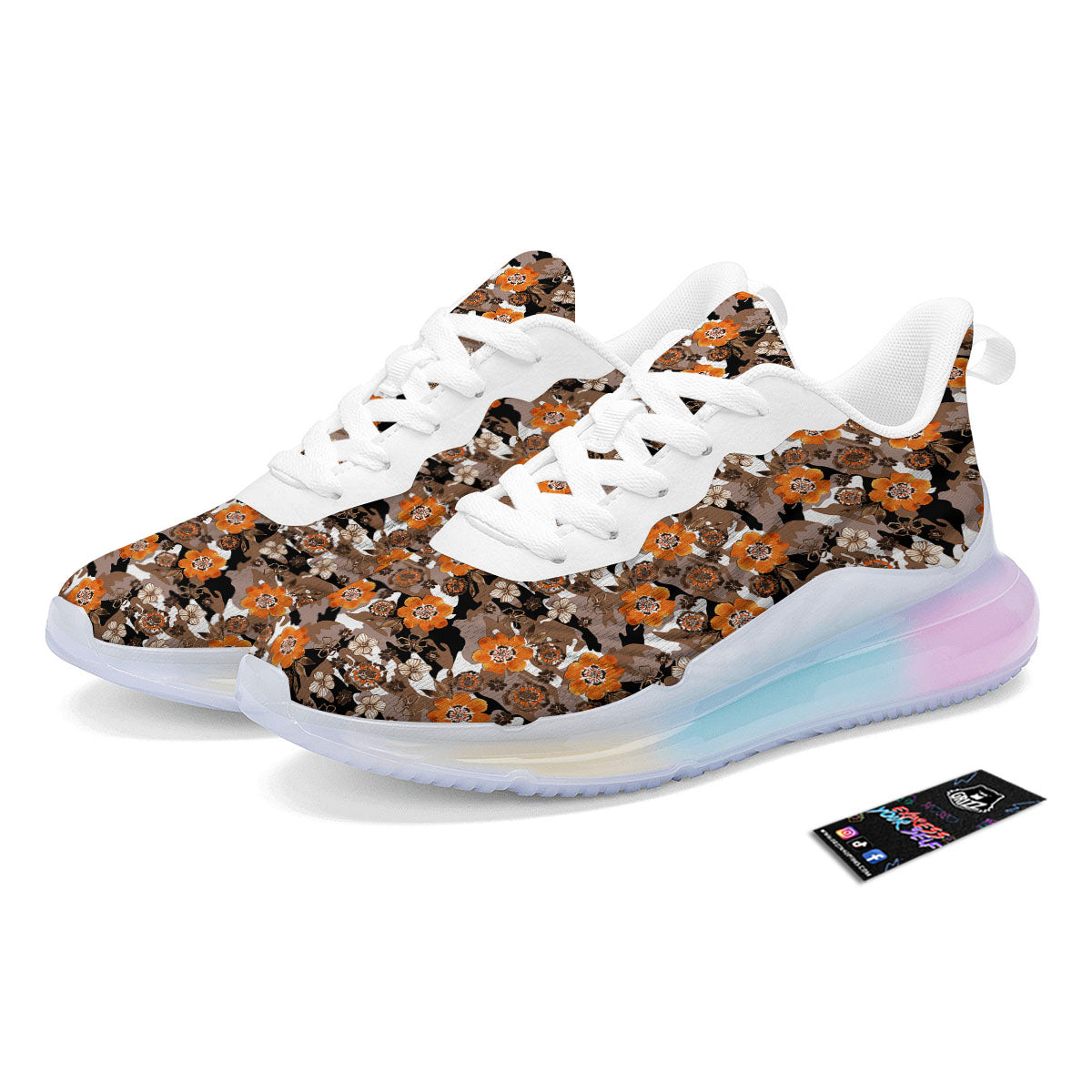 Camo Flower Brown Hawaiian Print Pattern Running Sneakers-grizzshop