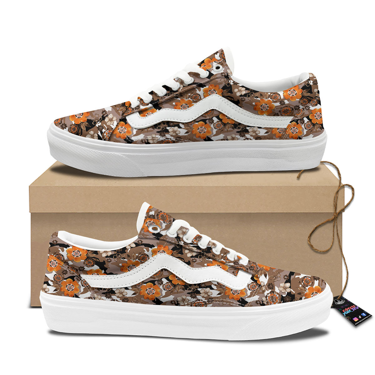 Camo Flower Brown Hawaiian Print Pattern Skate Shoes-grizzshop
