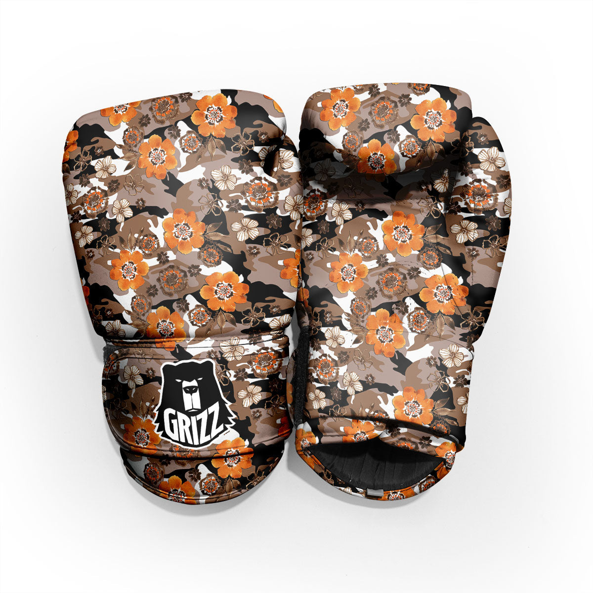Camo Flower Brown Hawaiian Print Pattern Pro Boxing Glove