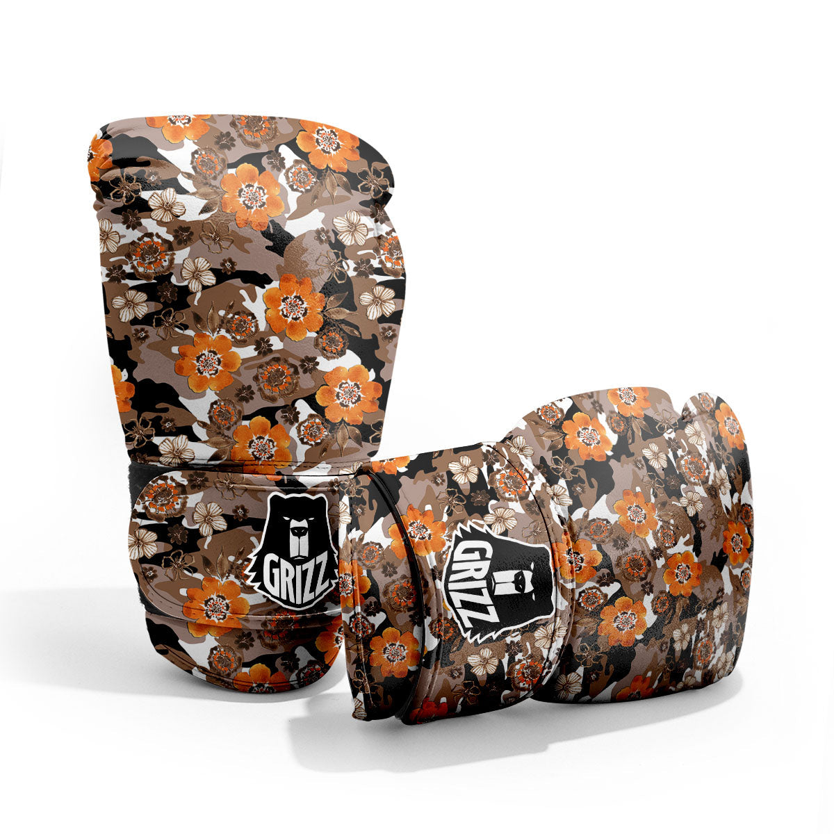 Camo Flower Brown Hawaiian Print Pattern Pro Boxing Glove