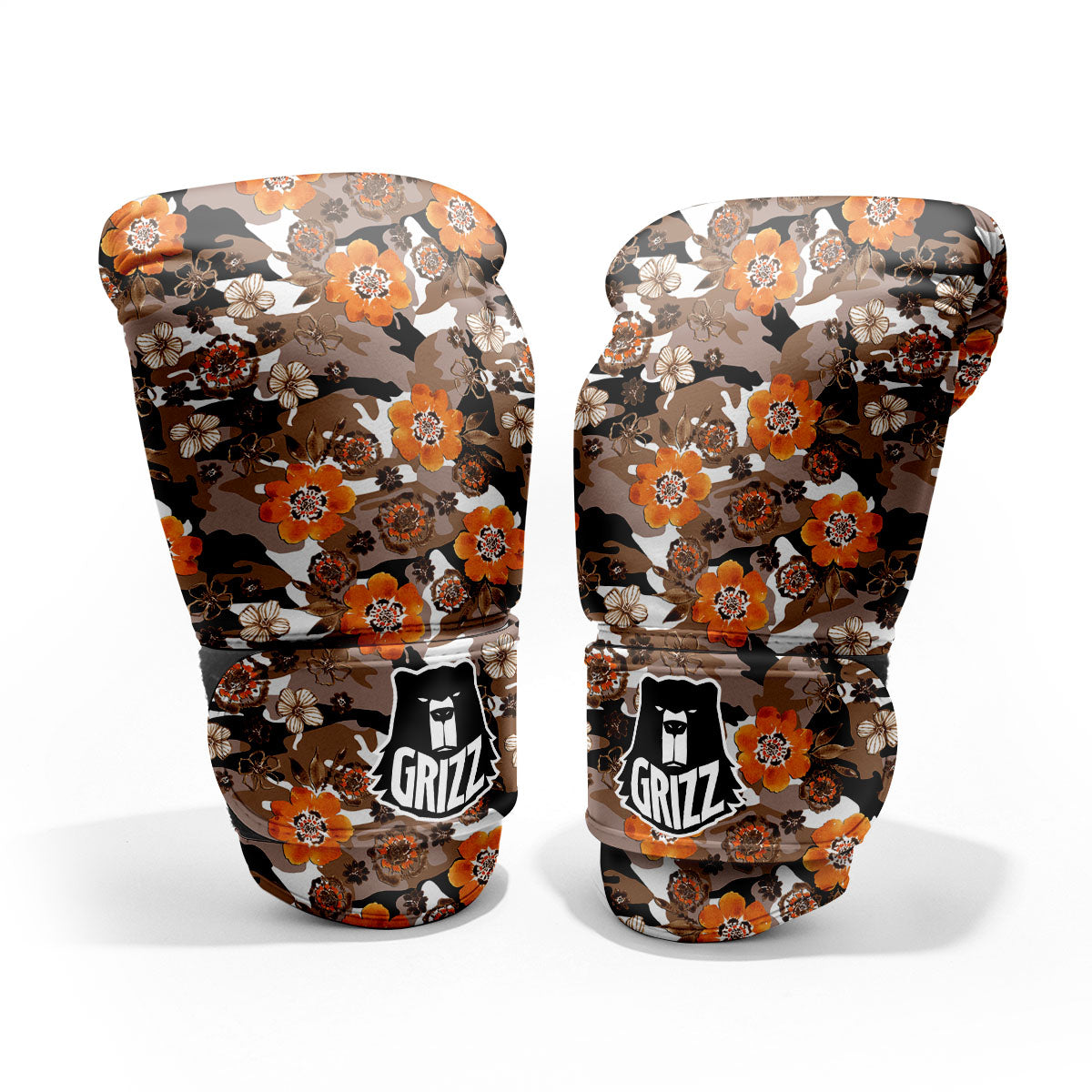 Camo Flower Brown Hawaiian Print Pattern Pro Boxing Glove
