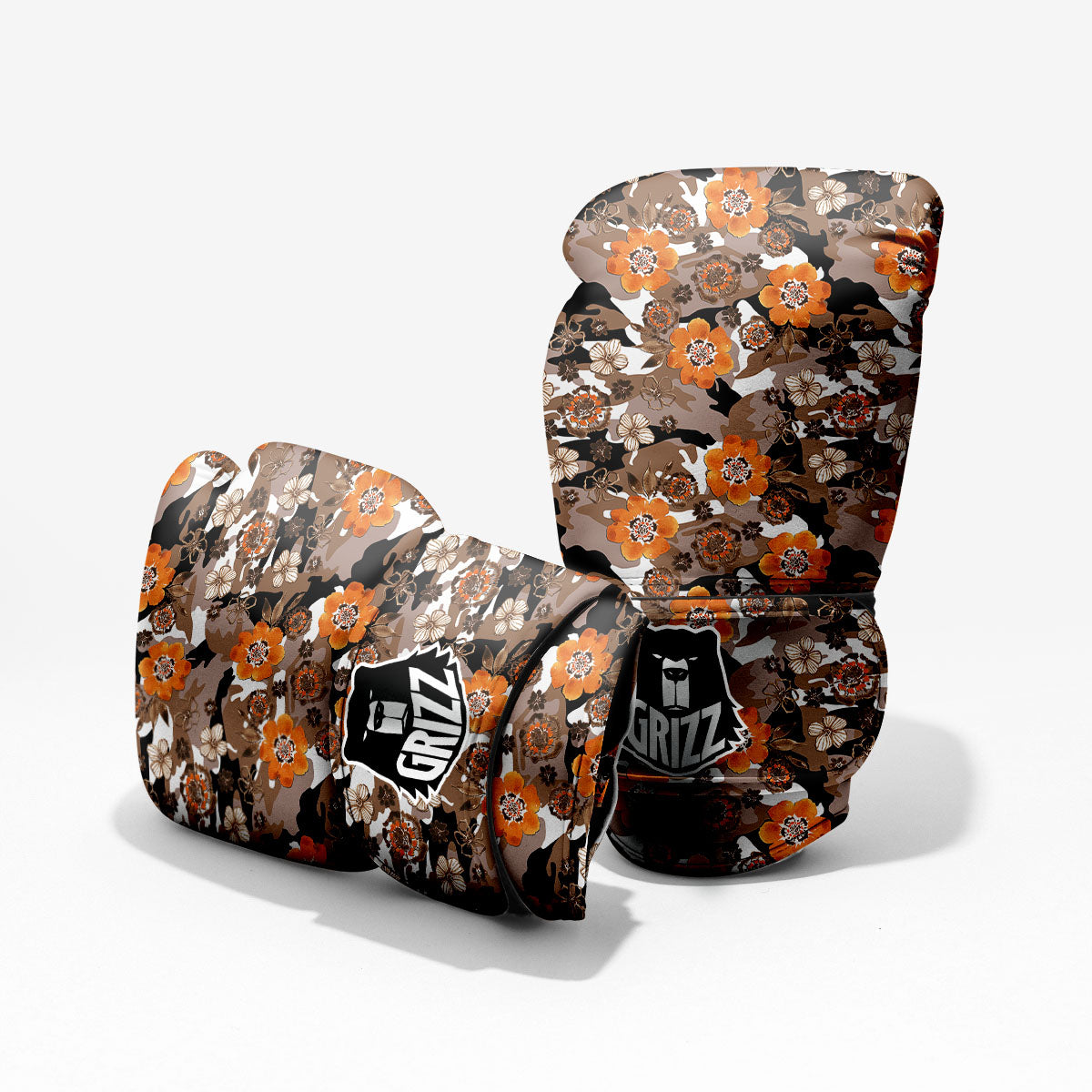 Camo Flower Brown Hawaiian Print Pattern Pro Boxing Glove