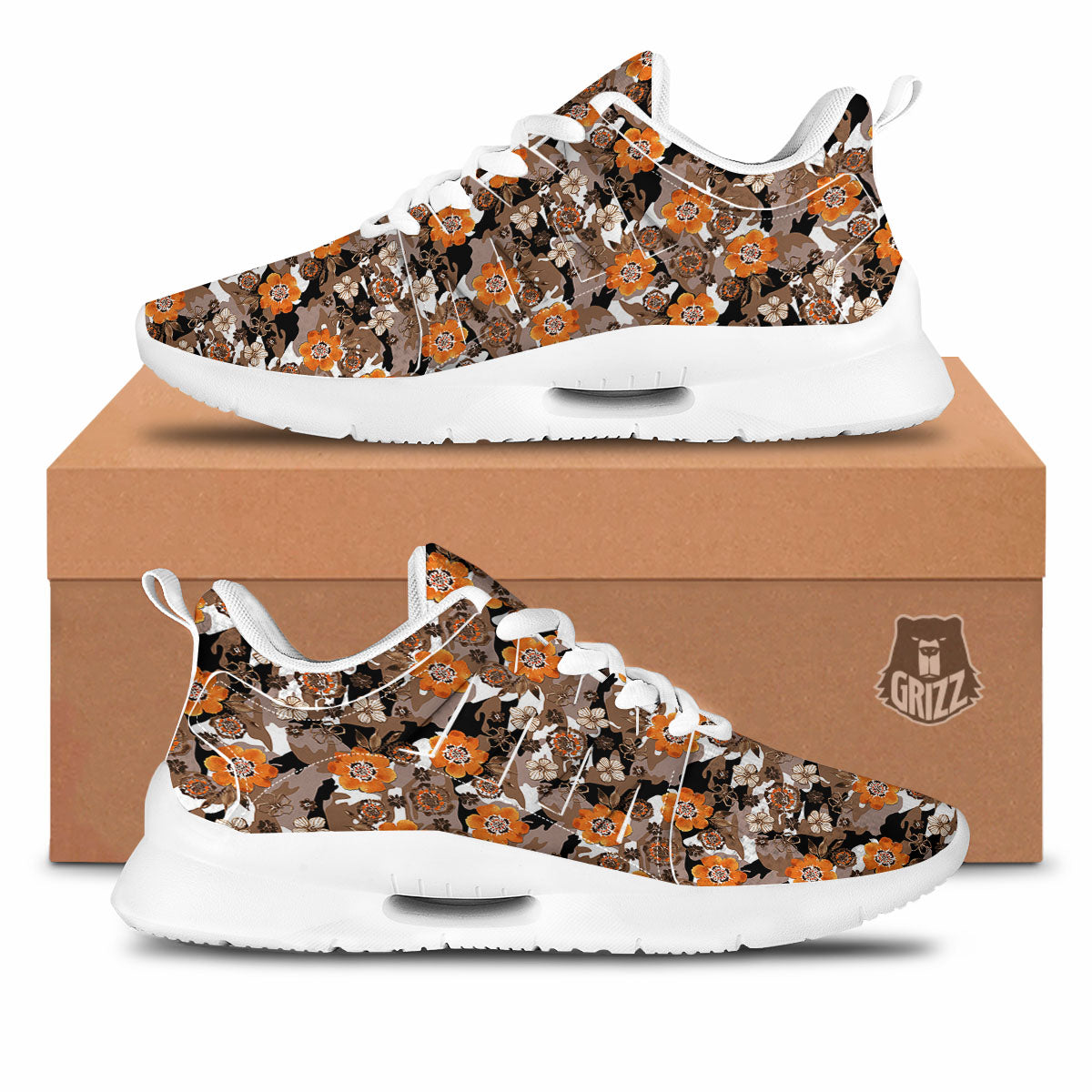 Camo Flower Brown Hawaiian Print Pattern Tennis Shoes-grizzshop