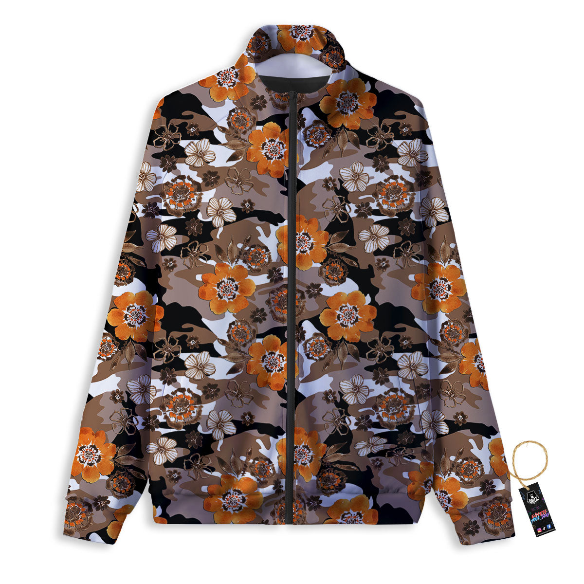 Camo Flower Brown Hawaiian Print Pattern Track Jacket-grizzshop
