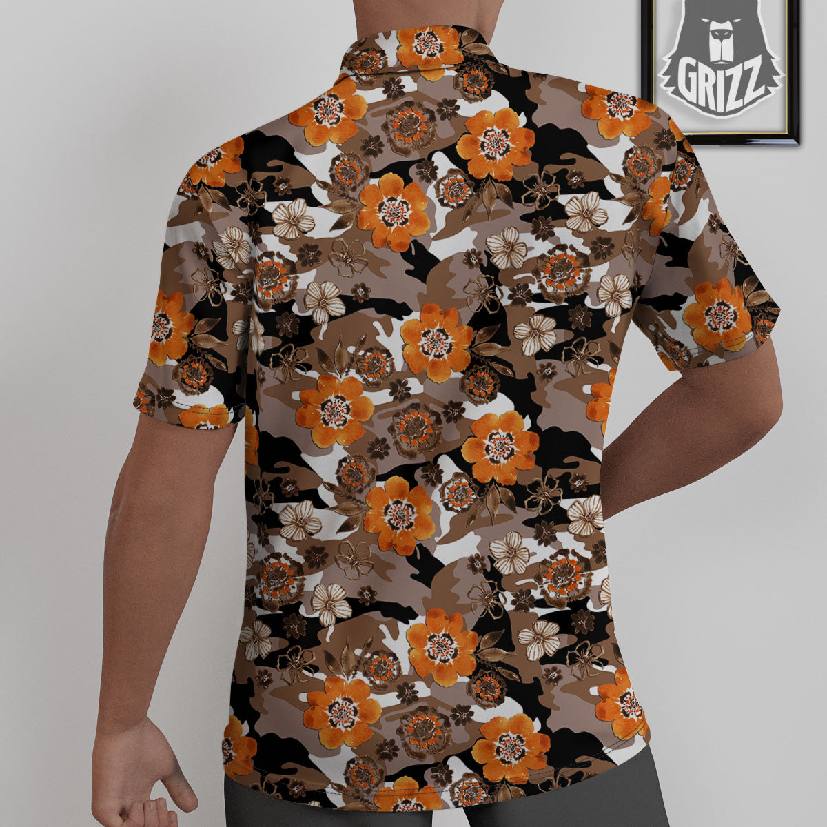 Camo Flower Brown Hawaiian Print Pattern Untucked Shirts-grizzshop