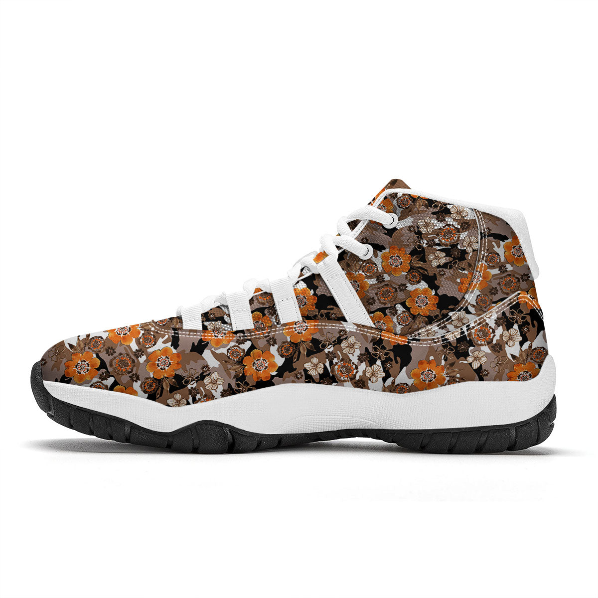 Camo Flower Brown Hawaiian Print Pattern White Bball Shoes-grizzshop