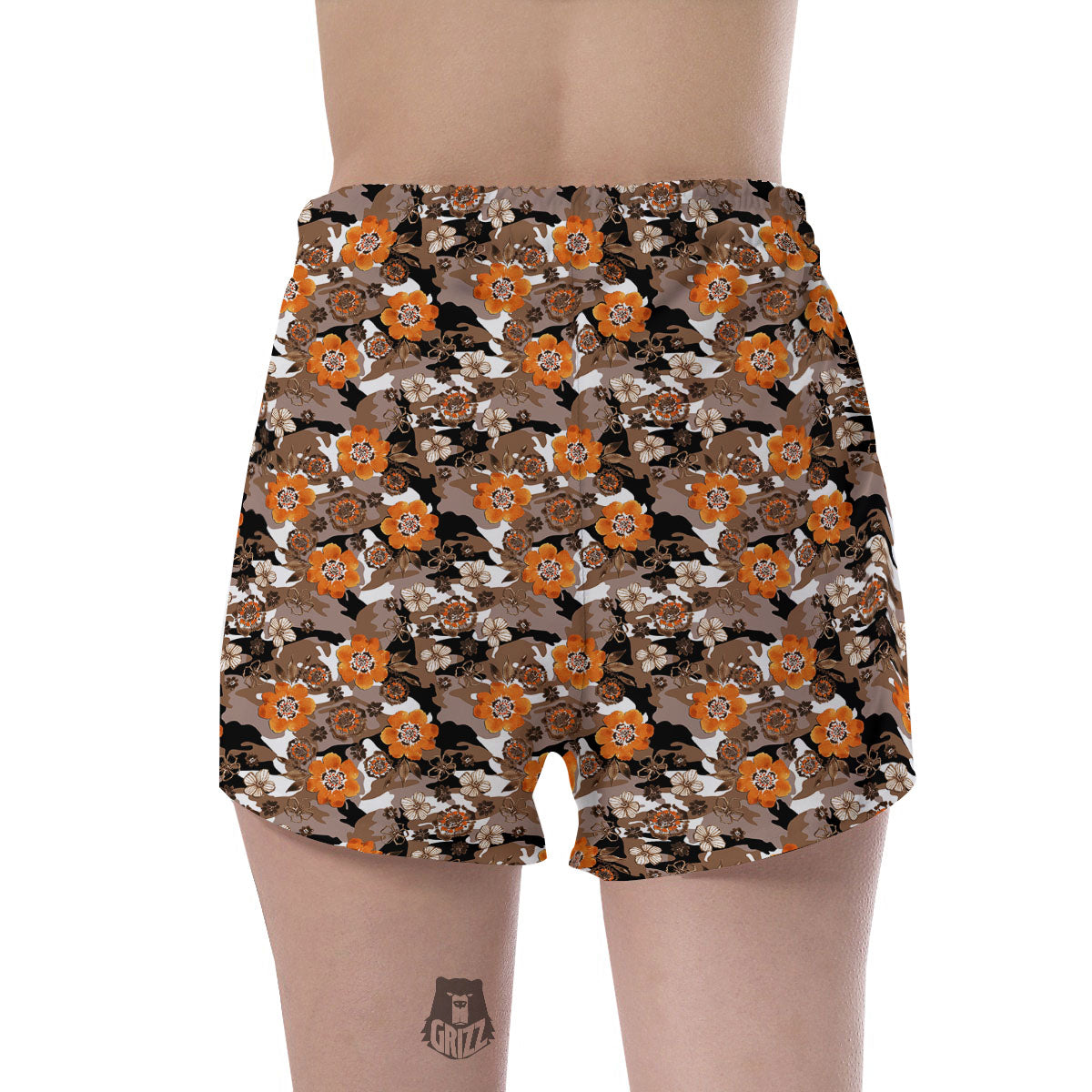 Camo Flower Brown Hawaiian Print Pattern Women's Shorts-grizzshop