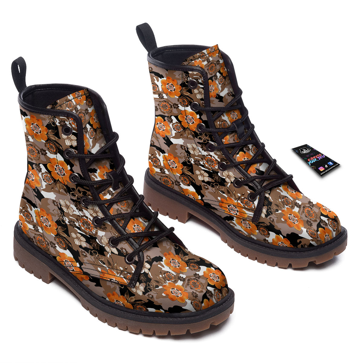 Camo Flower Brown Hawaiian Print Pattern Work Boots-grizzshop