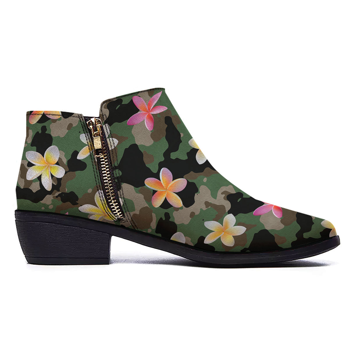 Camo Flower Military Green Print Pattern Ankle Boots-grizzshop