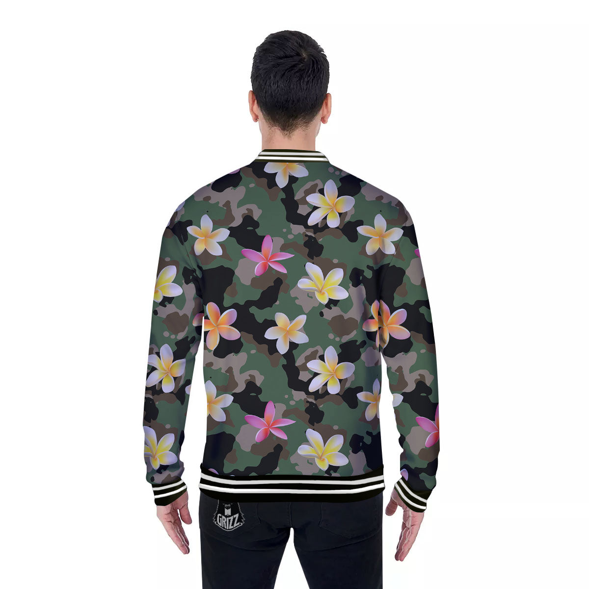 Camo Flower Military Green Print Pattern Baseball Jacket-grizzshop