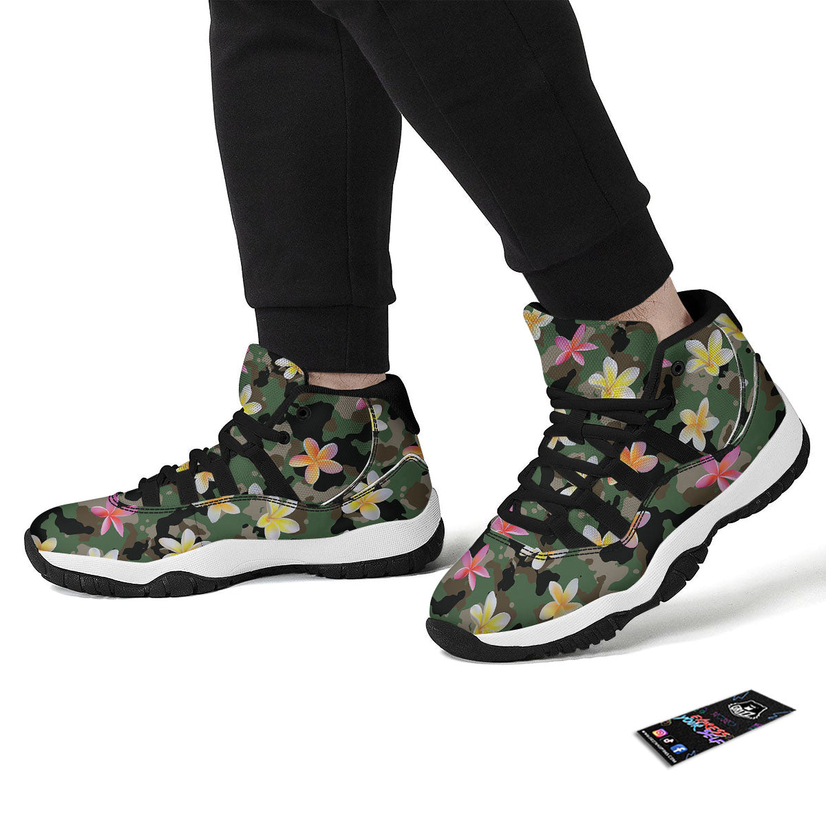 Camo Flower Military Green Print Pattern Black Bball Shoes-grizzshop