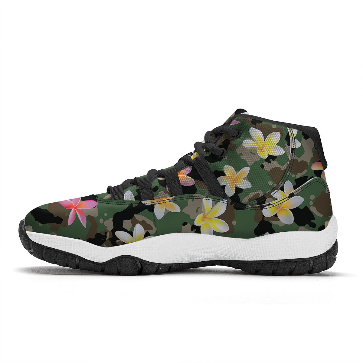 Camo Flower Military Green Print Pattern Black Bball Shoes-grizzshop