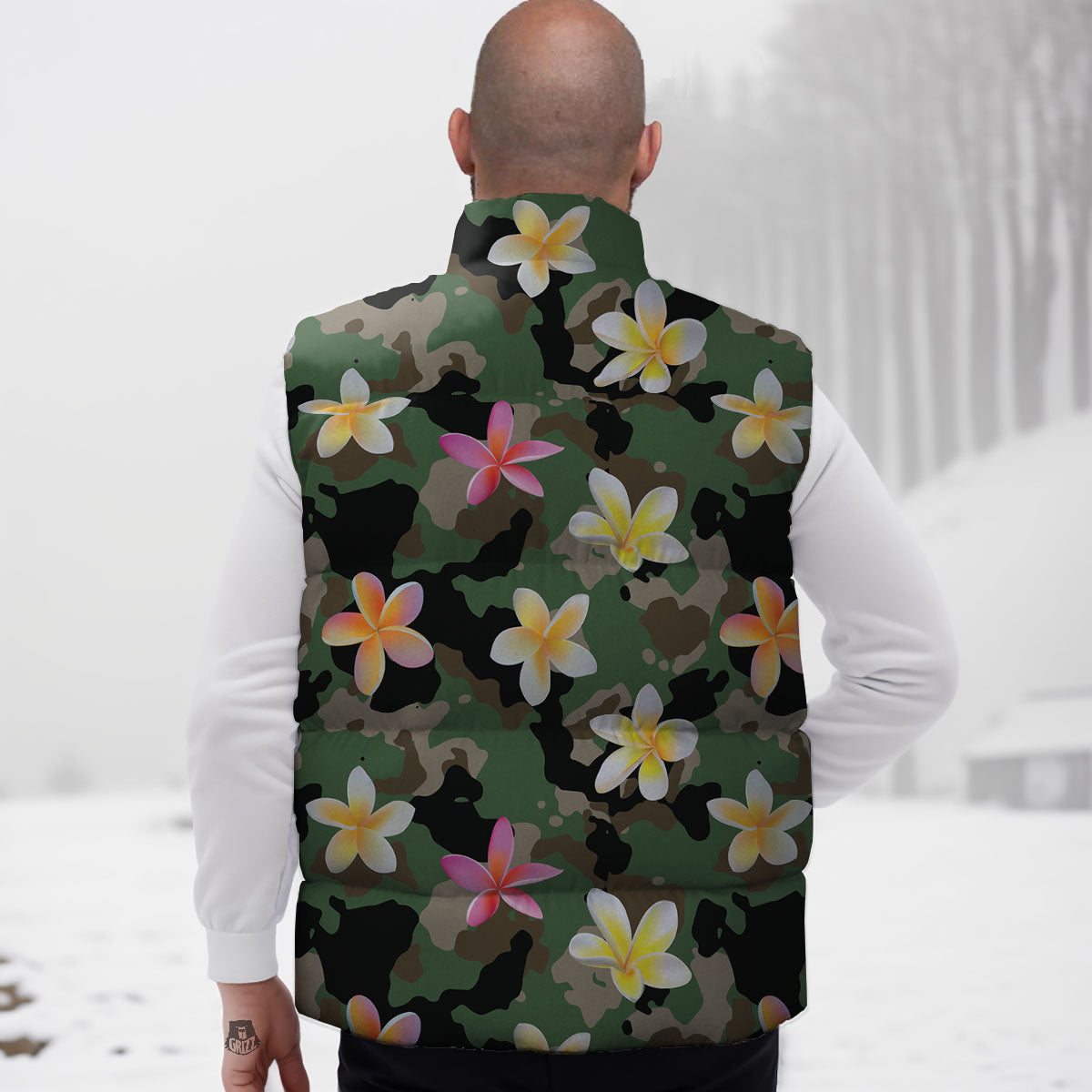 Camo Flower Military Green Print Pattern Down Vest