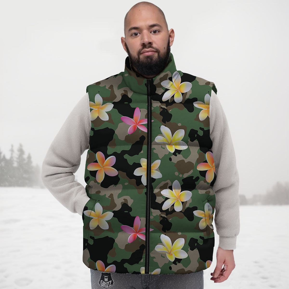 Camo Flower Military Green Print Pattern Down Vest